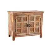 Rainbow Block Print Reclaimed boat wood Small Sideboard Buffet Carved doors